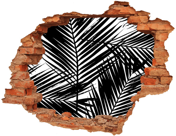 Naklejka 3D dziura na ścianę Tropikalne liście w dziurze w ścianie