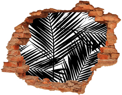 Naklejka 3D dziura na ścianę Tropikalne liście w dziurze w ścianie