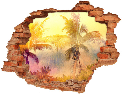 Vinilo pared rota 3d efecto realista Oasis tropical detrás del muro