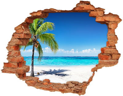 Vinilo pared rota 3d efecto realista Playa tropical con palmeras