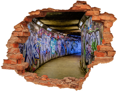 Vinilo pared rota 3d efecto realista Grafiti en un túnel de la ciudad