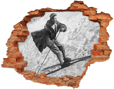 Pegatina de vinilo agujero 3d para pared Esquiador de invierno de estilo retro