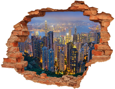 Pegatina de vinilo agujero 3d para pared Vista de Hong Kong de noche