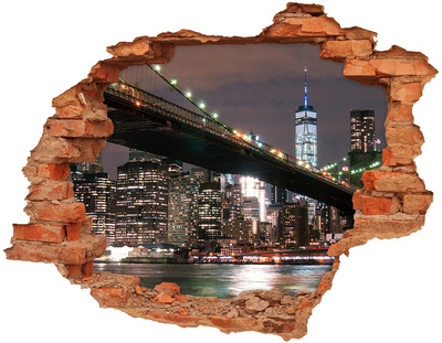 Pegatina de vinilo agujero 3d para pared Puente de Brooklyn de noche