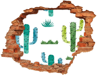 Trampantojo de pared rota efecto profundidad Paisaje verde con cactus