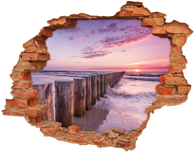 Vinilo pared rota 3d efecto realista Puesta de sol sobre el mar