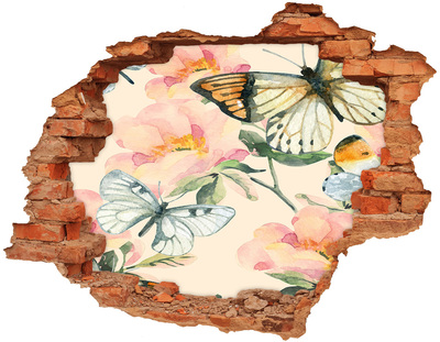 Pegatina de vinilo agujero 3d para pared Un paraíso floral con mariposas
