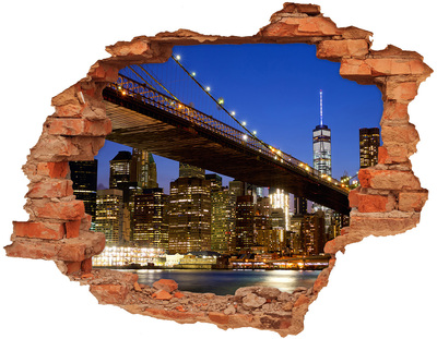 Vinilo pared rota 3d efecto realista Puente de Brooklyn de noche