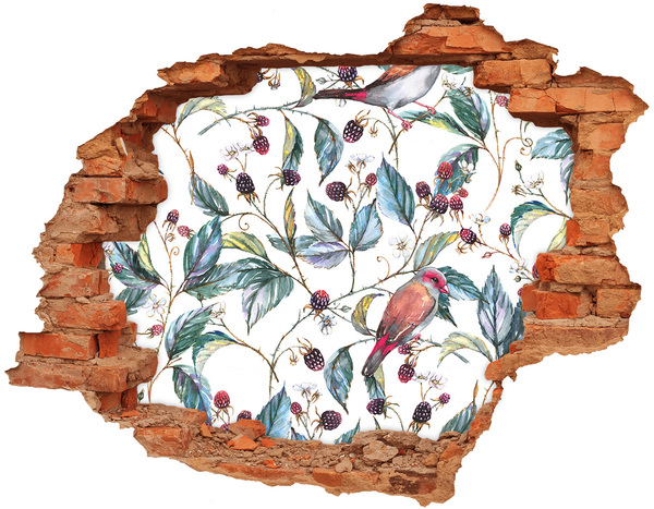 Naklejka 3D dziura na ścianę Ptak wśród jeżyn