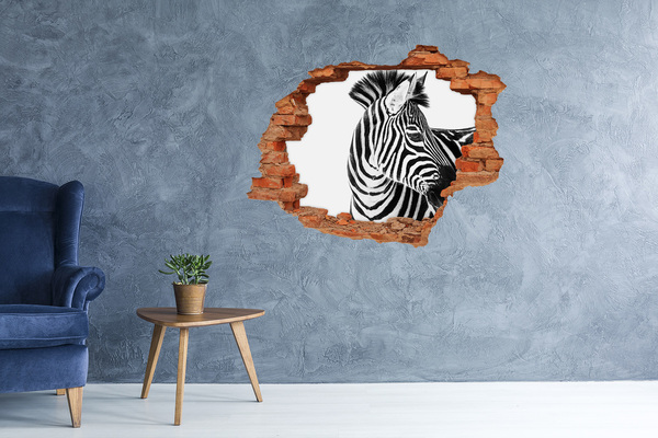 Dziura 3d fototapeta naklejka Zebra w dziurze w ścianie