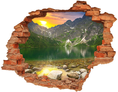 Pegatina de vinilo agujero 3d para pared Paisaje de montaña junto al lago