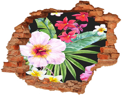 Trampantojo de pared rota efecto profundidad Paraíso tropical con flores