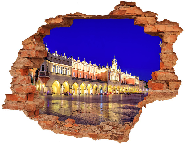 Fototapeta dziura na ścianę 3d Krakowski Rynek Główny w nocy