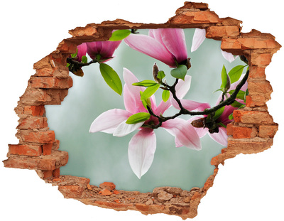 Pegatina de vinilo agujero 3d para pared Flores de magnolia en una pared dañada