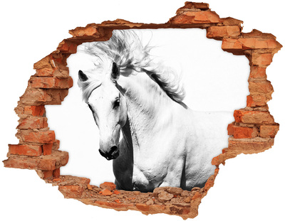 Pegatina de vinilo agujero 3d para pared Caballo blanco en un agujero en la pared