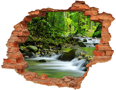Vinilo pared rota 3d efecto realista Cascada en el bosque tropical