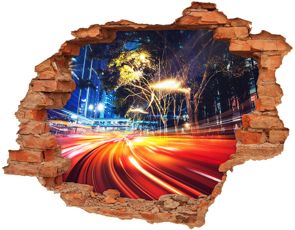 Fototapeta dziura na ścianę 3d Miasto w ruchu nocą
