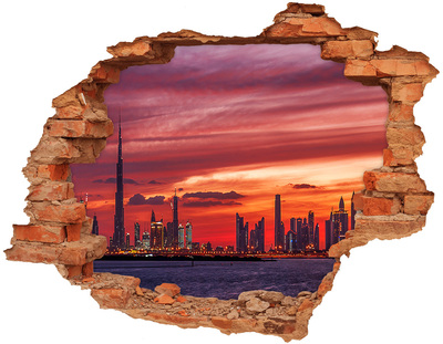 Fototapeta dziura na ścianę 3d Zachód słońca nad Dubajem