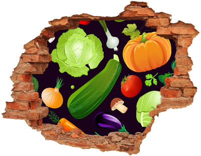 Pegatina de vinilo agujero 3d para pared Frutas y verduras en un agujero en la pared