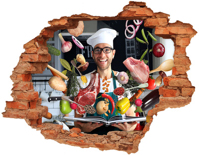 Vinilo pared rota 3d efecto realista Locura en la cocina