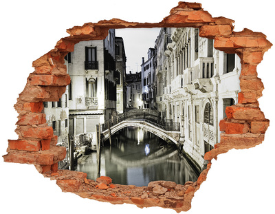 Vinilo pared rota 3d efecto realista Venecia de noche