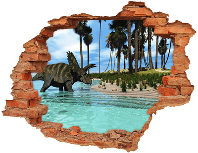 Pegatina de vinilo agujero 3d para pared Dinosaurio en un paraíso tropical