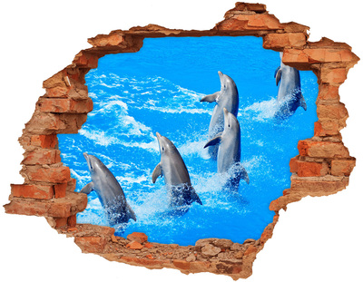 Pegatina de vinilo agujero 3d para pared Delfines saltando en el océano