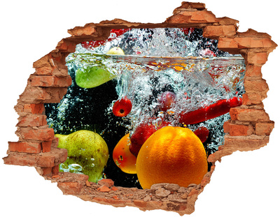 Vinilo pared rota 3d efecto realista Explosión de fruta en el agua