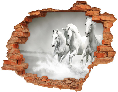 Trampantojo de pared rota efecto profundidad Caballos blancos al galope