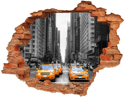 Pegatina de vinilo agujero 3d para pared Los taxis de la ciudad de Nueva York en el paisaje urbano
