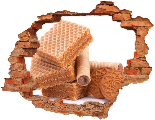 Naklejka 3D dziura na ścianę Słodkie Wafle w Dziurze