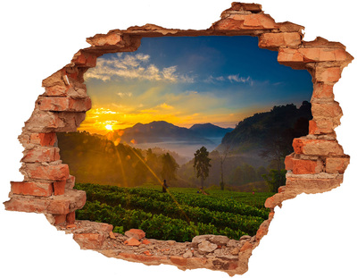 Pegatina de vinilo agujero 3d para pared Atardecer en las montañas