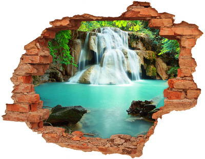Vinilo pared rota 3d efecto realista Una cascada en un paraíso tropical