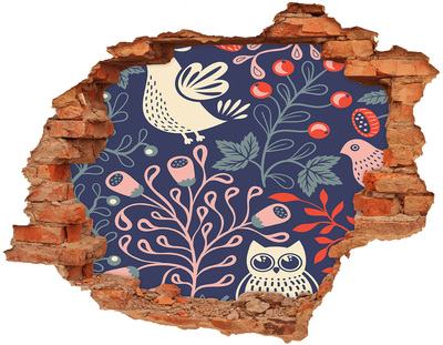 Vinilo pared rota 3d efecto realista Patrón floral con búhos