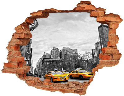 Vinilo pared rota 3d efecto realista Los taxis de la ciudad de Nueva York en el paisaje urbano