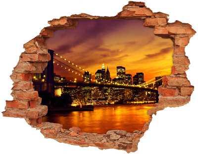 Vinilo pared rota 3d efecto realista El horizonte de Nueva York al atardecer