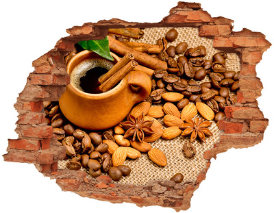 Pegatina de vinilo agujero 3d para pared Un festín de café en un agujero en la pared