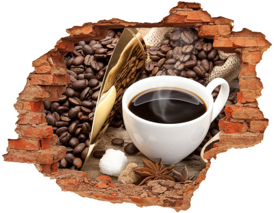 Vinilo pared rota 3d efecto realista Café en plena naturaleza