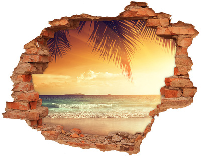 Trampantojo de pared rota efecto profundidad Playa tropical al atardecer