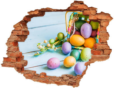 Vinilo pared rota 3d efecto realista Huevos de Pascua en el agujero
