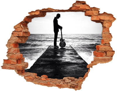 Trampantojo de pared rota efecto profundidad Músico en el muelle