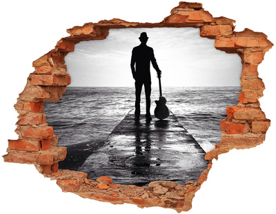 Trampantojo de pared rota efecto profundidad Músico en el muelle