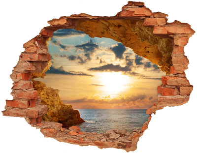 Vinilo pared rota 3d efecto realista Puesta de sol sobre el mar