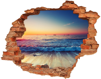 Pegatina de vinilo agujero 3d para pared Puesta de sol sobre el mar