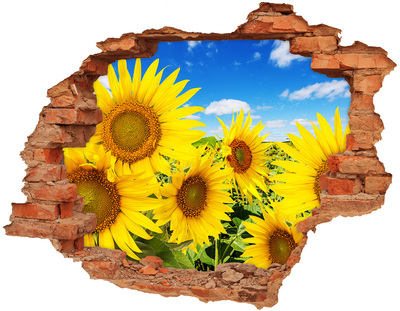 Vinilo pared rota 3d efecto realista Un paraíso de flores con girasoles