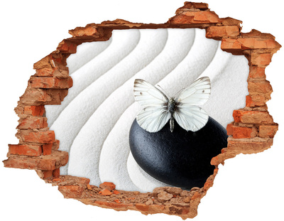 Pegatina de vinilo agujero 3d para pared Una mariposa sobre una piedra en un entorno zen