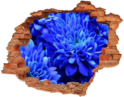 Vinilo pared rota 3d efecto realista Flor azul en un agujero en la pared