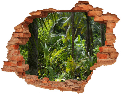 Vinilo pared rota 3d efecto realista Jungla tropical detrás del muro