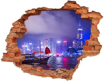 Pegatina de vinilo agujero 3d para pared Vista de Hong Kong de noche
