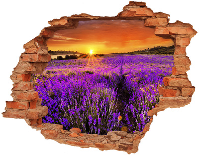Pegatina de vinilo agujero 3d para pared Campo de lavanda al atardecer